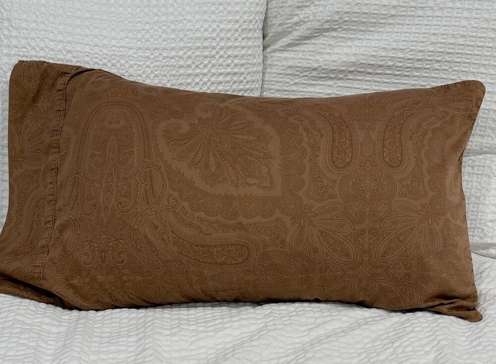 VINTAGE Lauren Ralph Lauren Italy Paisley Standard Pillowcase Taupe Brown Cotton